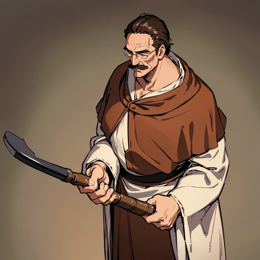 ((((Solo))))、Highest quality, Best Quality,Best illustrationiddle ages、(((Simple brown robe)))、(40-year-old uncle、mature、Kaiser moustache)、(LOL)、fight、(From above)