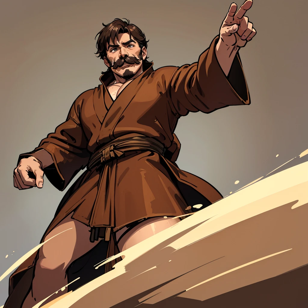 ((((Solo))))、Highest quality, Best Quality,Best illustrationiddle ages、(((Simple brown robe)))、(40-year-old uncle、mature、Kaiser moustache)、(LOL)、fight、(From below)