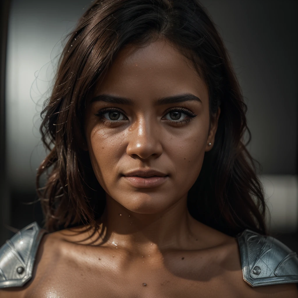 Crie a imagem da dramatic lighting de uma criança mulher loira com olhos azuis morena, digital art trends on Artstation 8k HD realistic detailed high definition, circunstanciado, texture skin, hyper detailled, textura de pele realista, armour, best qualityer, ultra-high resolution, (photorrealistic:1.4), high resolution, circunstanciado, raw photos, re sharp, por Lee Jeffries Nikon D850 Film Stock Photography 4 Kodak Portra 400 Camera F1.6 rich lens colors, hyper-realistic texture, realistic texture, dramatic lighting, engine unreal, tendências no artstation cinestill 800,