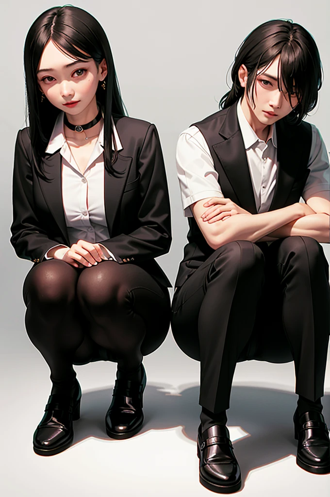（（Highest quality））、（（masterpiece））、（familiar）、（HD）、（reality）、8K、Best shadow、Side Light、、Low contrast、（complex：1.4）、（（（Two office ladies standing side by side half squatting））、（（Stick out your butt））、、Suit、（A pencil skirt、）、（A man in pants）、（Close-up of both men&#39;s buttocks：1.5）、（（Rear view））、photo、Looking up from the ground behind、（Bright office reception room