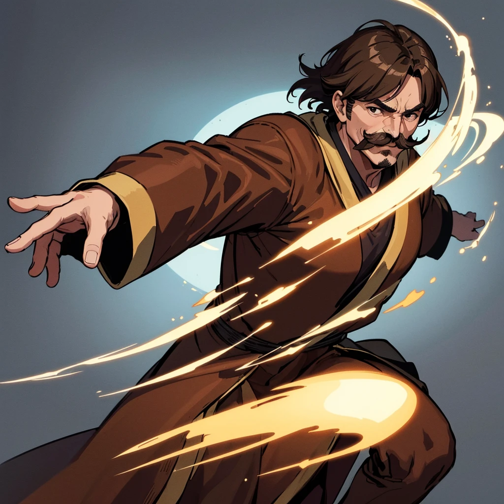 ((((Solo))))、Highest quality, Best Quality,Best illustrations、middle ages、(((Simple brown robe)))、(40-year-old uncle、mature、Kaiser moustache)、(LOL)、fight、(front)