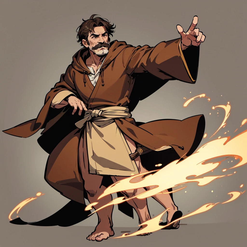 ((((Solo))))、(Full body character concept、Character Design)、Highest quality, Best Quality,Best illustrationiddle ages、(((Simple brown robe)))、(40-year-old uncle、mature、Kaiser moustache)、(LOL)、fight、