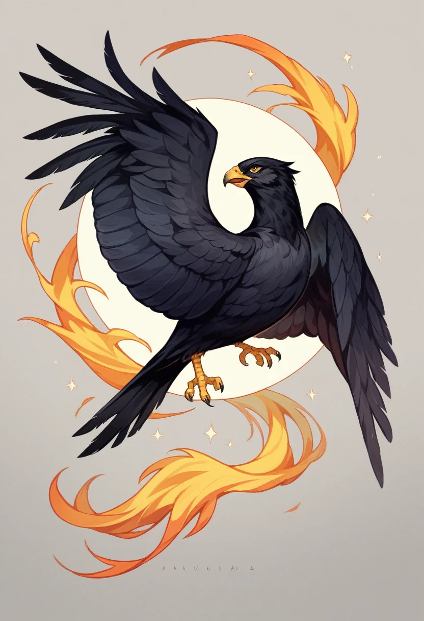 Award-winning photograph of a phoenix, yellow eyes, black feathers, eagle head, bird body, colored light reflections, magical, superb, fantasy art concept, intricate details, Best Quality, Masterpiece, ultra sharp, Hyper realistic, extreme realism.