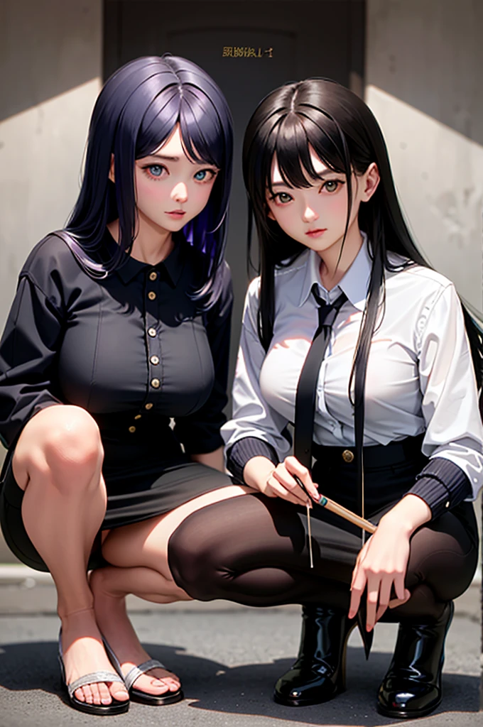 （（Highest quality））、（（masterpiece））、（familiar）、（HD）、（reality）、8K、Best shadow、Side Light、、Low contrast、（complex：1.4）、（（（Two office ladies standing side by side half squatting））、（（Stick out your butt））、、Suit、（A pencil skirt、）、（A man in pants）、（Close-up of both men&#39;s buttocks：1.5）、（（Rear view））、photo、Looking up from the ground behind、（Bright office reception room