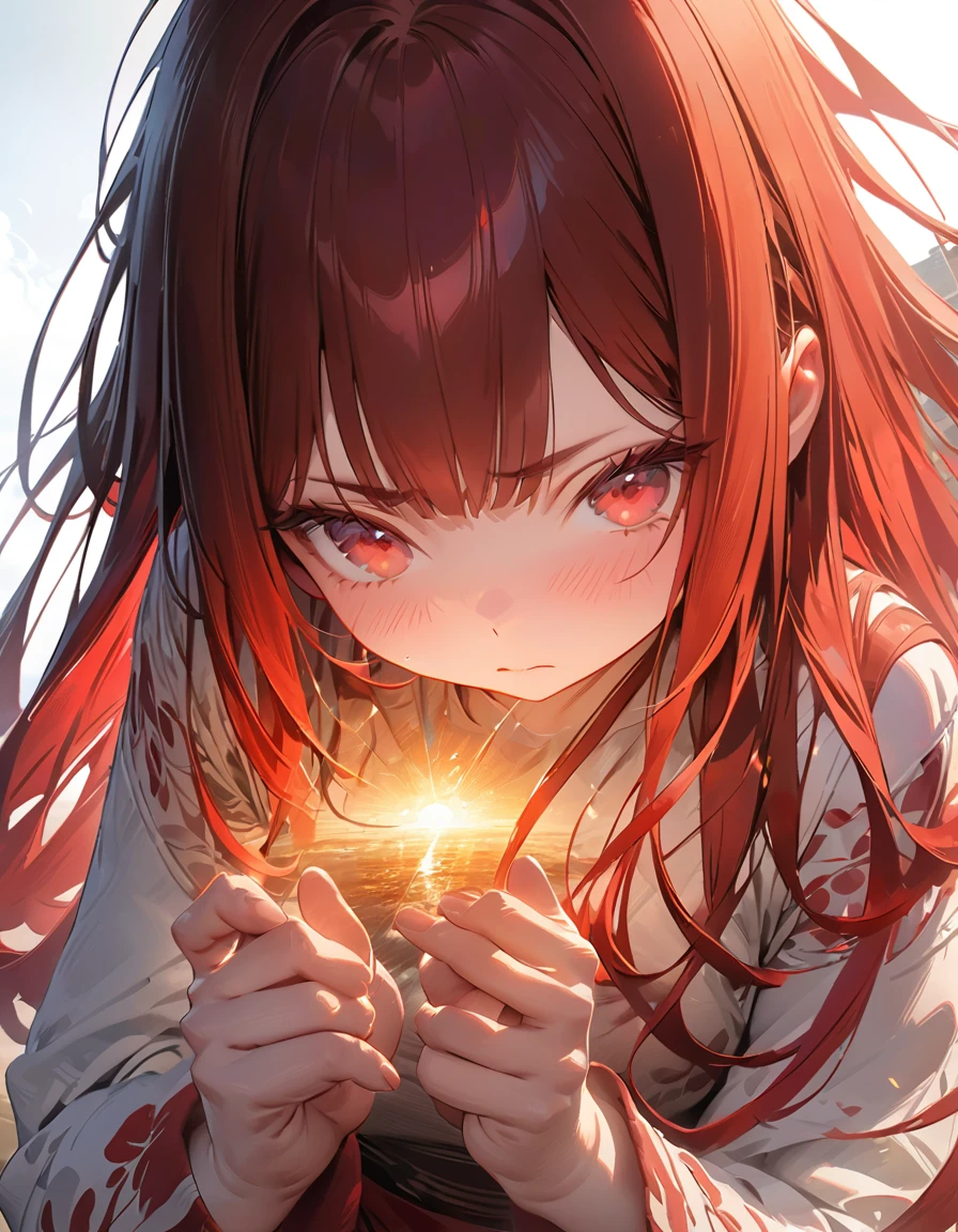 Embarrassed(Masseter muscle area, high quality, Mysterious, Beautiful and beautiful, Ideal body proportions, Official image art, Impressionism), (Ultra-high resolution, 8k RAW photos, Photorealistic, Natural light, Textile Shading),Perfect Fingers