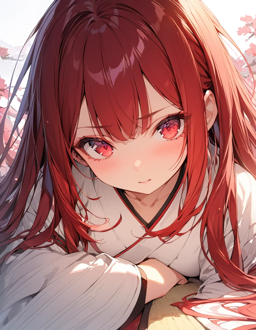 masterpiece　Detailed description　A woman with very long red hair　　Japanese style