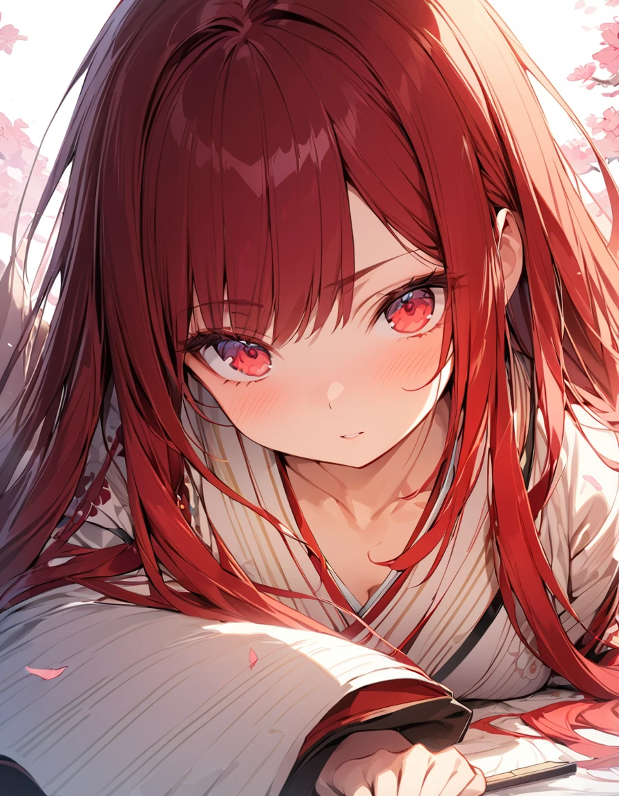 masterpiece Detailed description A woman with very long red hair Japanese style