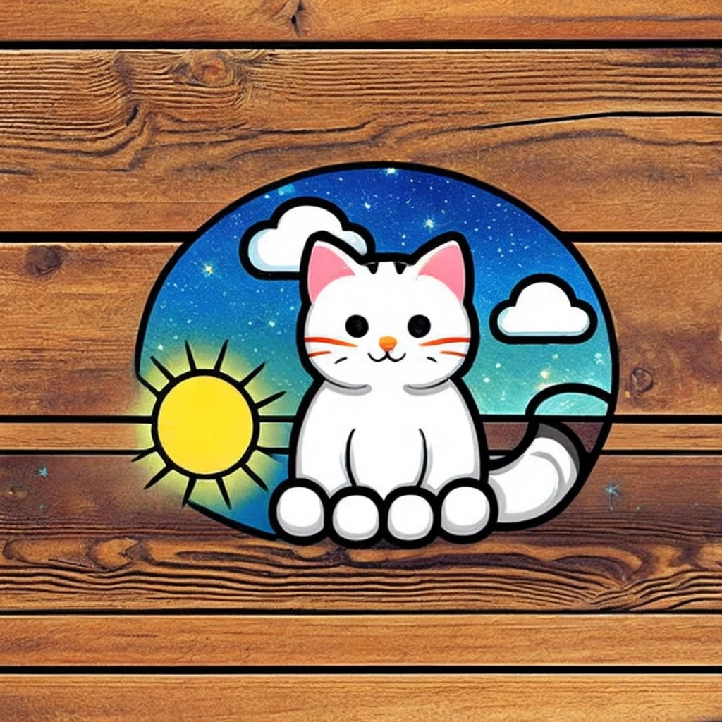 logo cat, background Wood, cloud, sky, meteor, sun