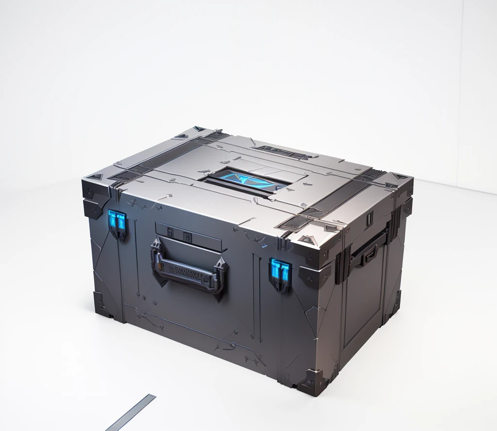 There is a large gray box with a handle, Marmoset Tool Kit render, Marmoset Tool Kit, 4, Unreal Engine4, Tool Kit, 8K, Holographic case display, ( ( Unreal Engine ) ), Marmoset Tool Kit rendered, Role Playing Game Items, ue 5, Unreal Engine5, Loot Boxes, Hard Surface 3D