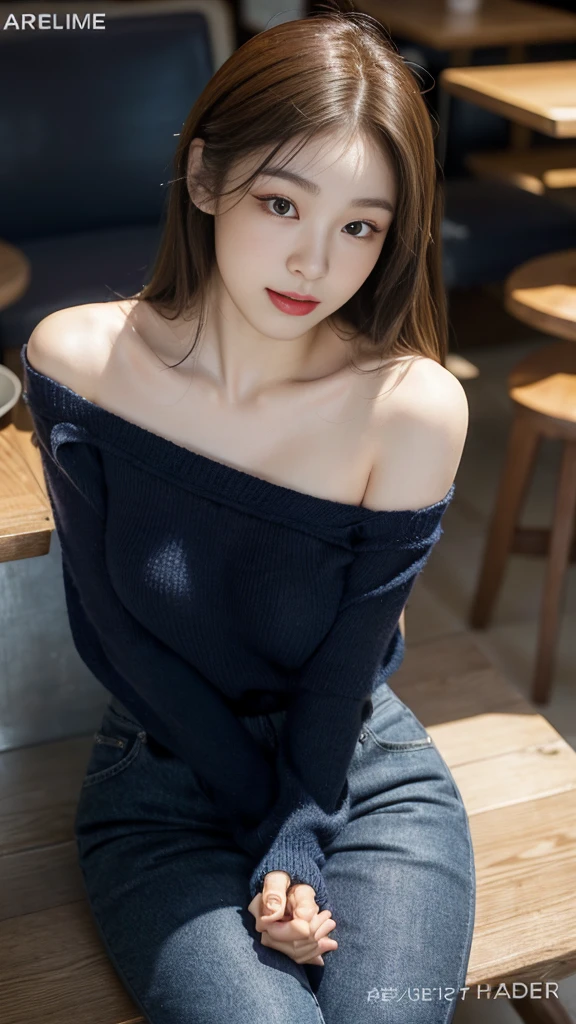 18 years old girls,Perfect face and,cute clothing,slim and slender physique。The skin has detailed and highly detailed eyes(1.1 emphasis),Very detailed skin texture(1.1 emphasiodel photo style,realisticlying,skin texture is real human skin texture,Detailed Skin Pore,Complicated details,The eyes are very detailed,kneesup,Attractive and sexy chibi,smile,,Eat parfait at a café,sitted,Dark blue knit sweater,black long pants,coffeehouse,tit,areola of breast,full bodyesbian,Full-body photography,Full body photography,Full body like,Slim waistline, Tempting, slutty, ((Topless)), (Realistic, photograph realistic:1.37), Cinematic light, short hair