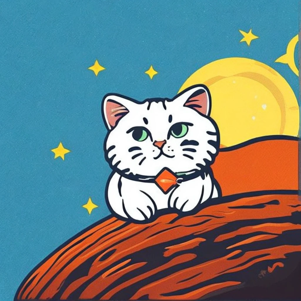 logo cat, background white, cloud, sky, meteor, sun