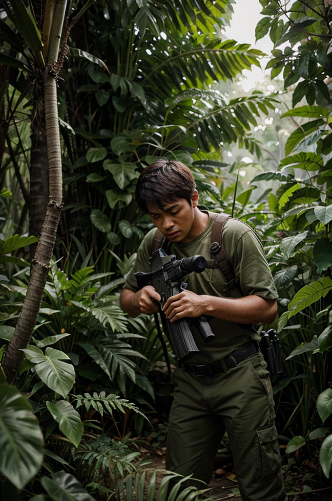 A man in jungle with gun