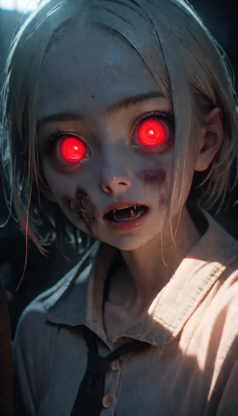 (8K, RAW photos, best quality, masterpiece: 1.4), (((Zombies))),Ultra-high resolution, Extremely detailed, light, Upper body close-up, 阴森的Zombies, Red Eyes, (Eyes of fear, Eyes are bright:1.2), horrifying,dark, High-quality shadows, Natural Lighting, (White highlights:1.2), night, cloudy day, (at home:1.2), (Weird:1.2)