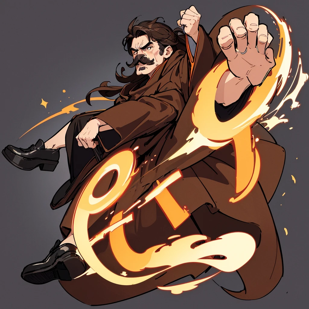 ((((Solo))))、Highest quality, Best Quality,Best illustrations、middle ages、(((Simple brown robe、Black shoes)))、(40-year-old uncle、mature、Kaiser moustache)、(Get angry、Open your mouth)、Get on both knees
