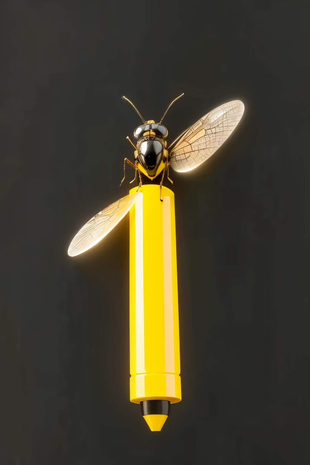 ((best qualityer)), ((work of art)), (detailded), 1 fly insect with a normal shape, She is on top of a yellow cylindrical object