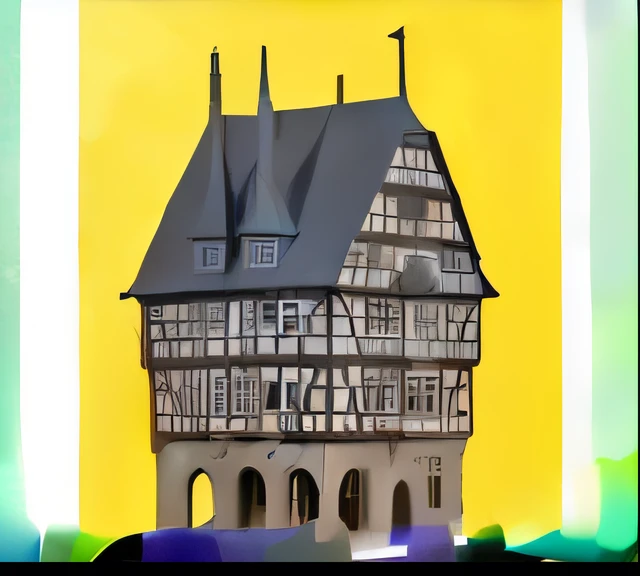 a close up of a building with a yellow background, german renaissance architecture, 1:87, tabletop model buildings, timbered house with bricks, wooden buildings, medieval house, elegant highly detailed, immaculately detailed, fancy medieval architecture, medieval architecture, detmold, tudor architecture, moderately detailed, very very high detailed, with highly detailed