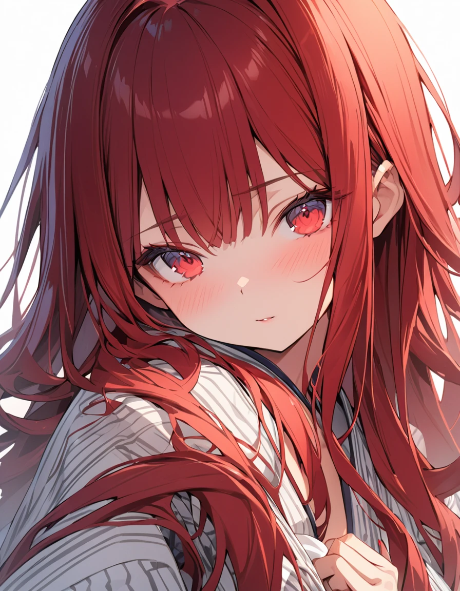 masterpiece Detailed description A woman with very long red hair Japanese-style yukata Her small cleavage is tantalizingly revealed