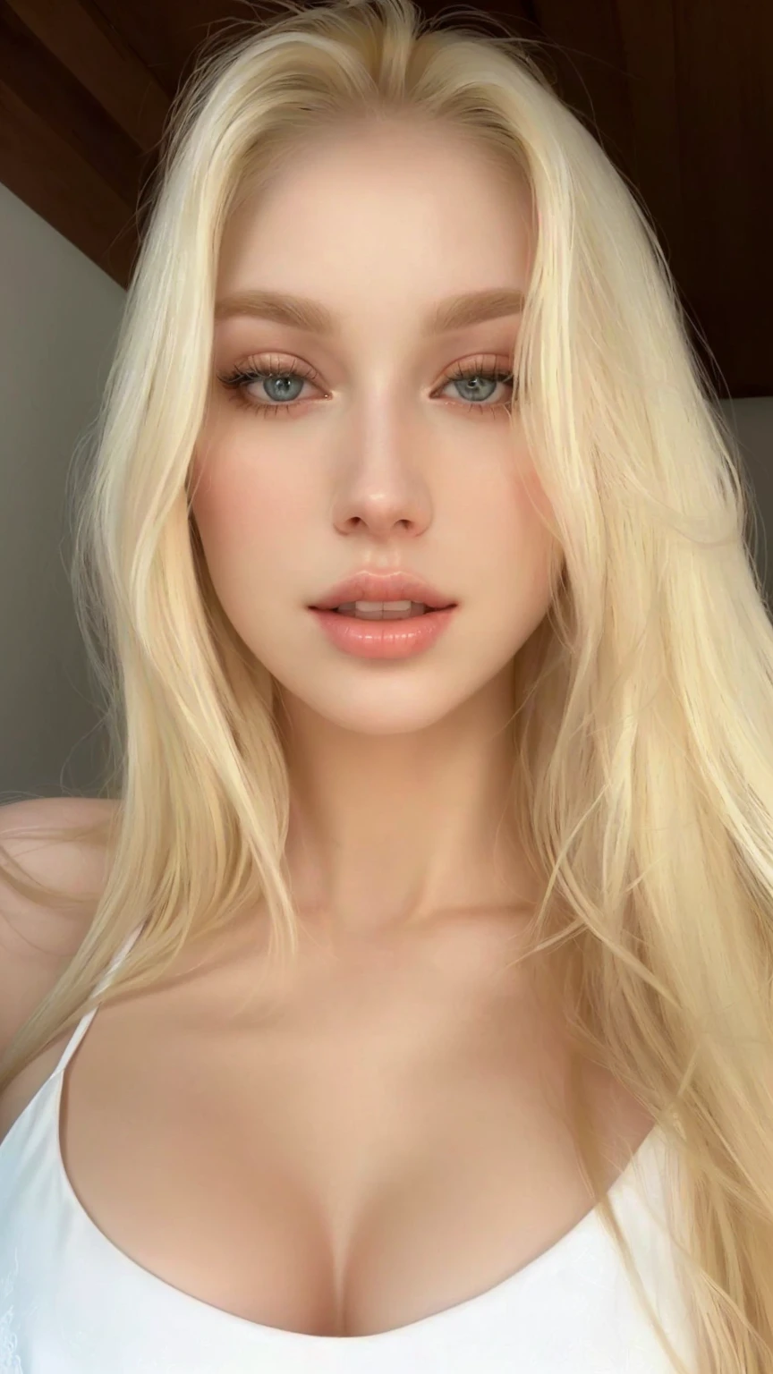 a close-up of a woman with long blonde hair and a white blouse, pale and glowing skin, ava max, yelena belova, blonde goddess, a gorgeous blonde, long blonde hair and big eyes, fair skin curly blonde hair, pale white skin, fair and pale skin!!, very light blonde hair, Anna Nikonova aka Newmilky, skin pale as ivory