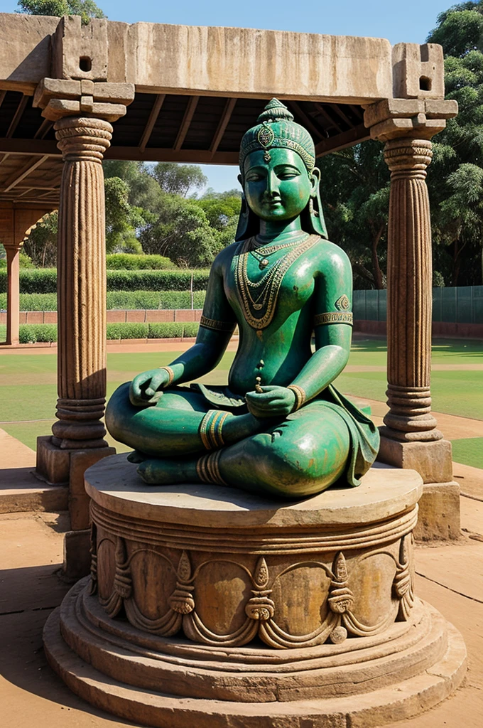 Cricket stadium, traditional Indian style, ancient stands,hindu sculpture