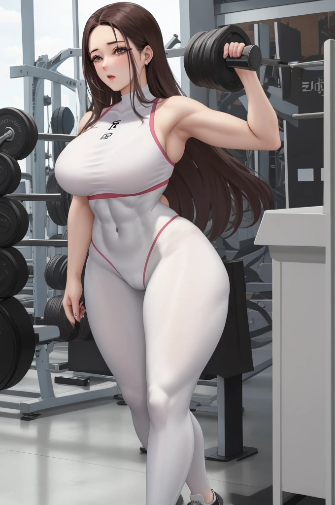 一个人In the gym骑着固定自行车的特写镜头,thicc,In the gym,🐎🍑exercise,cottagecore!!Fitness figure,Slim waist and thick hips,Sleek white bodysuit set,Jaw-dropping beauty,🔥 😎 🕹️ 👀:2,Thick,Bodybuilding,Angelawhite