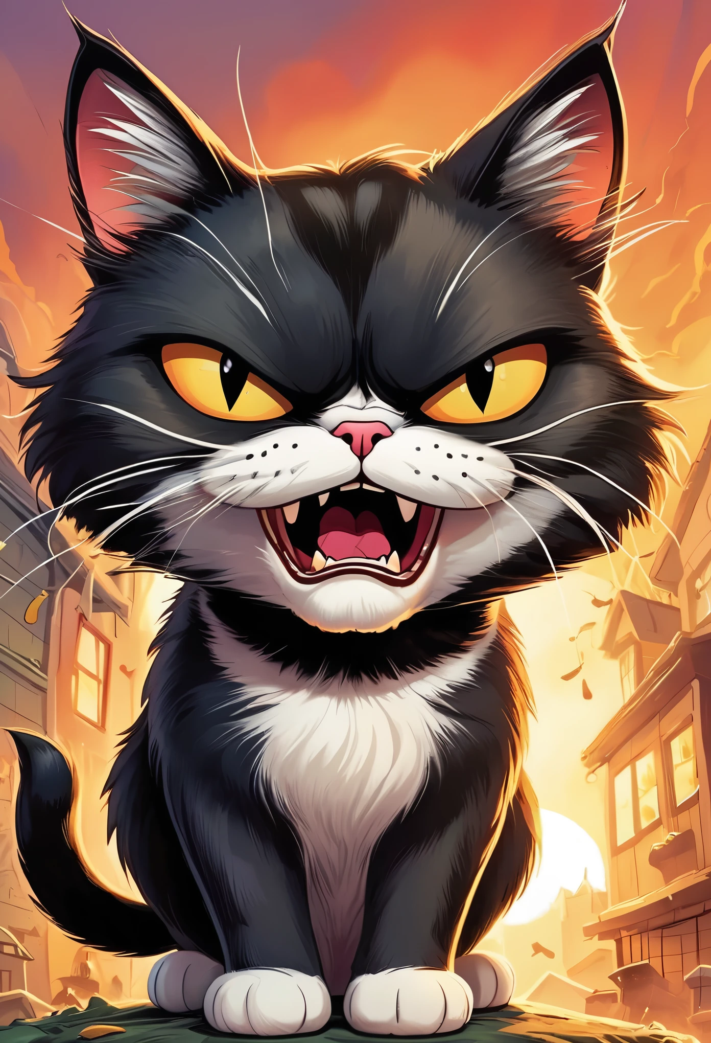 comics, A humor and Expressive cartoon of an angry  cat, permanent, humor, Expressive, angry,