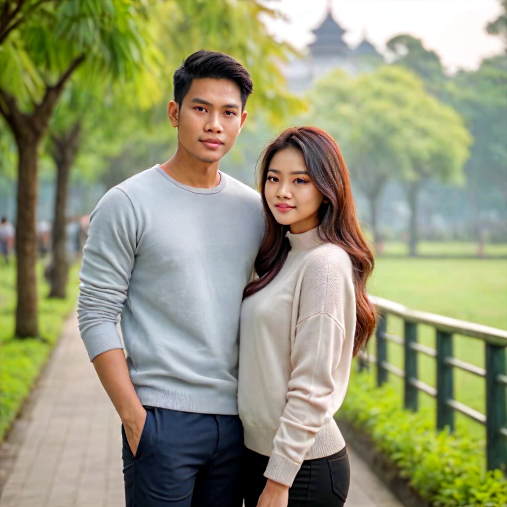 there is a man and woman sitting on a bench in the park, lovely couple, couple, couple pose, happy couple, in a tree, unreal enging, on a tree, very very low quality picture, with her long, photo taken in 2 0 2 0, help me, kuntilanak on tree, in jungle, profile image, scenary Perfect restoration, Face details, dress restoration, best quality, Rich details, masterpiece, 8k, raw