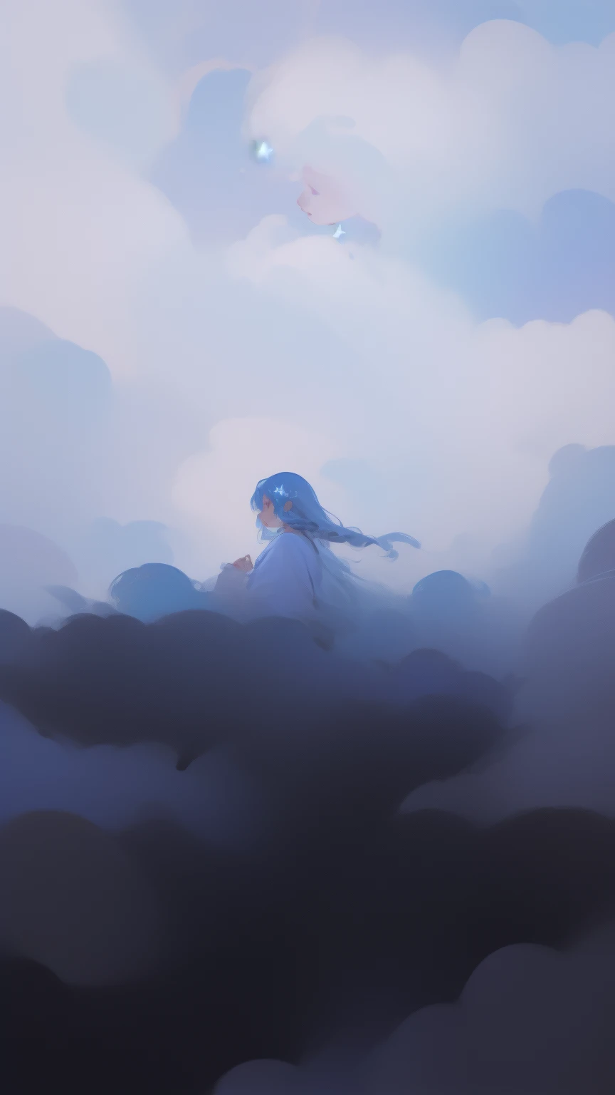 ((({SFW}:1))), (best quality,4k,8k, high res,masterpiece:1.2), ((masterpiece)), (((best quality))), slightly muted colors, solo girl, 1 character only, same character, hair color, hairstyle fax, eyes, simple white background, clouds, flowy hair, stars in hair, adult, starry eyes, sea, ocean, celestial, hairstyle fax, deity, muted blue hair, sky-like hair with stars, ocean hair, soft smile, (({comforting aura})), on clouds, abstract background:0.7,
Character in the middle ground, far, focus on the majestic and mesmerizing background, facing away from the viewer
(((Fisheye angle pose, ethereal graceful pose, fisheye, character in the background away from the viewer, fisheye perspective, in the middle ground):0.5))
(best quality, masterpiece, Ultra-high resolution,(Reality:1.4), RAW photogr, warm lights, Beautiful goddess, Detailed scenes, Beautiful digital illustration, the detail, Hyper-detailed, Cinematic quality, ultra-detailed, super detailed lighting,):1