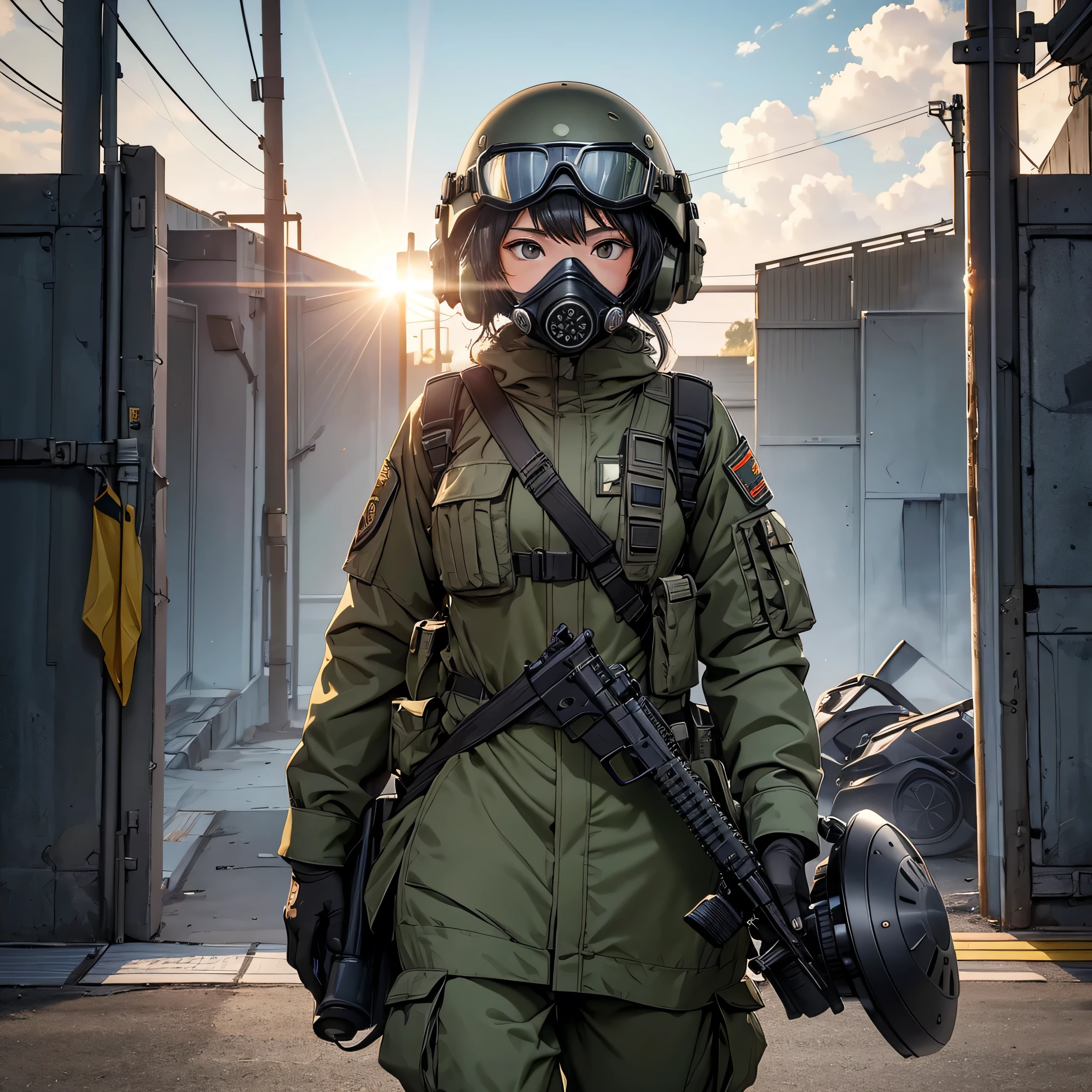 (Long white hair, Braided in two braids: 1.4), ((sharp jawline)) Red detailed eyes, Sharp pupils, Realistic pupils, ((Very muscular body with small tits)), very angry expression, bared his teeth, (Russian special forces, military uniform, green camouflage, Military helmet, Tactical uniforms, Military boots, unloading, Knee pads, elbow pads, Tactical Mask, Soldier Girl: 1.3), hande, holding a machine gun, automatic rifle, arma, tactical stance standing on one knee, Sexy, Realistic, photoshooting, Professional, High contrast, on the lawn in the park,