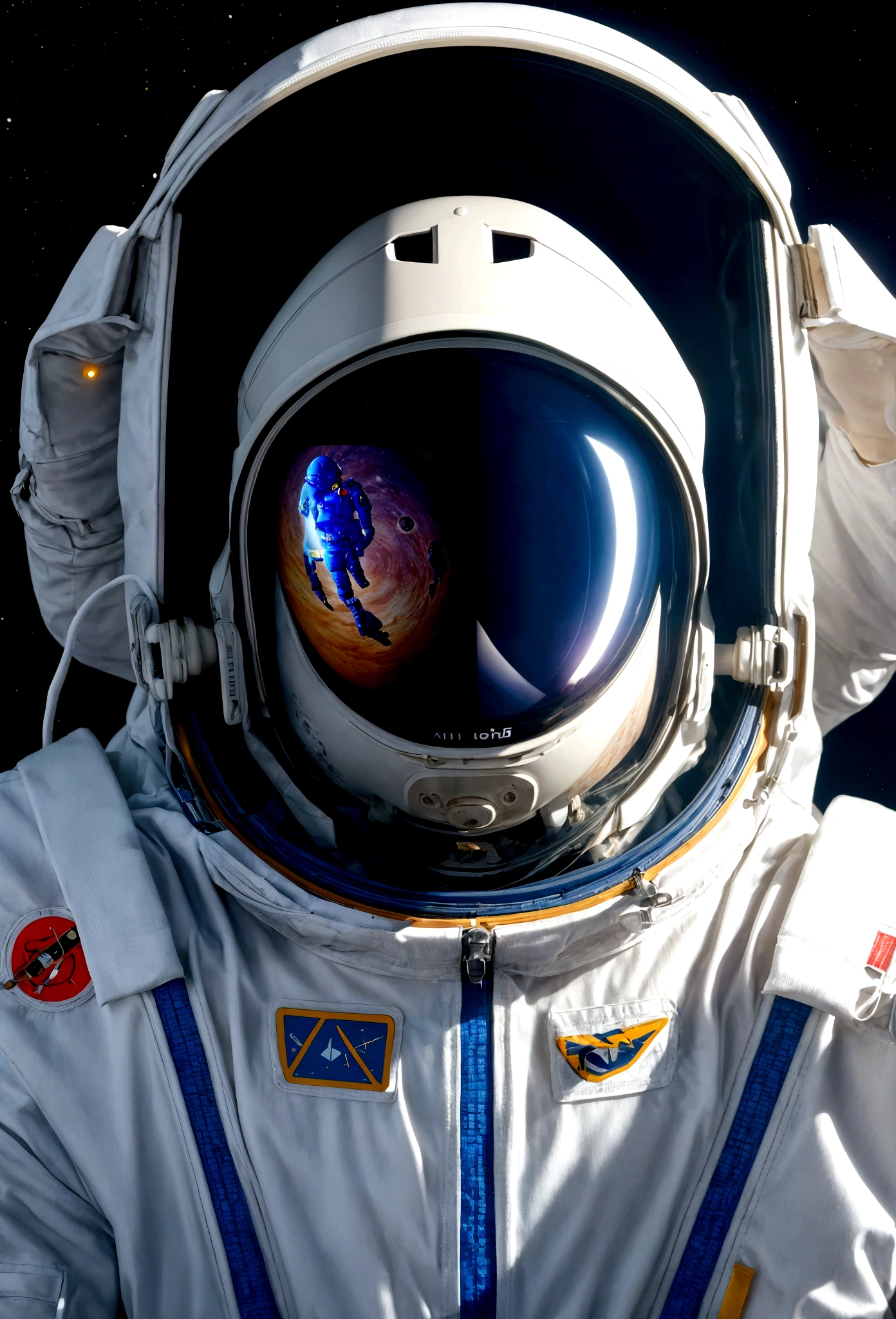 頭から煙が出ているSpacesuitを着た人のクローズアップ, portrait of an ai astronaut, astronaut cyberpunk electric, portrait of an astronaut, futuristic astronaut, 光沢のあるSpacesuit, creepy astronaut, astronaut,Science, astronaut lost in liminal space, portrait of astronaut, tokusatsu suit vaporwave, Spacesuit