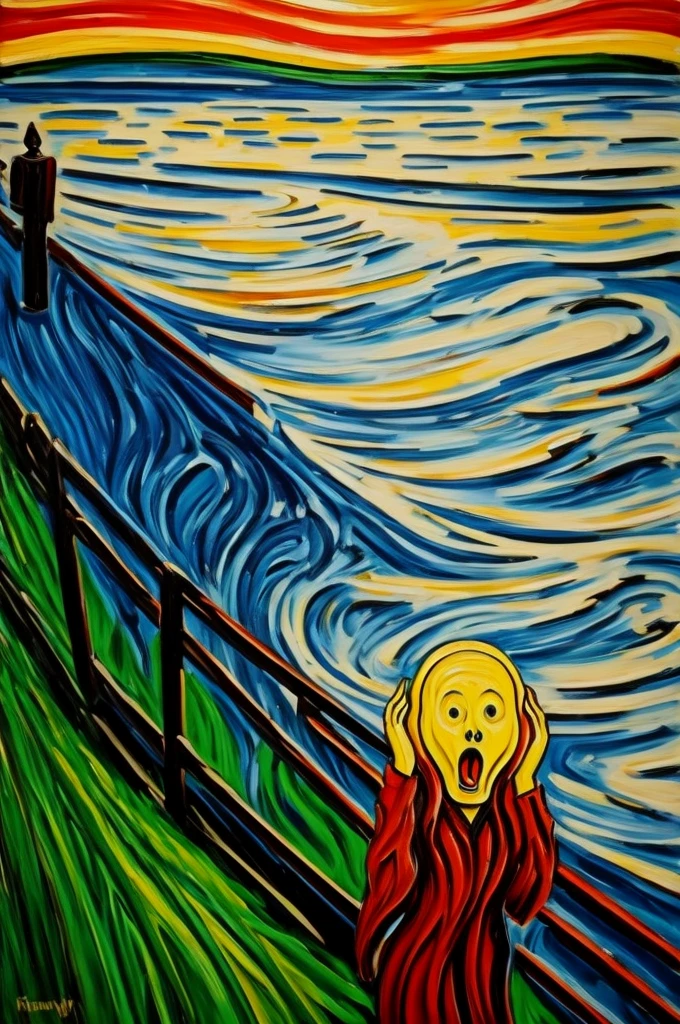 A painting faithful to Munch's The Scream, oil painting