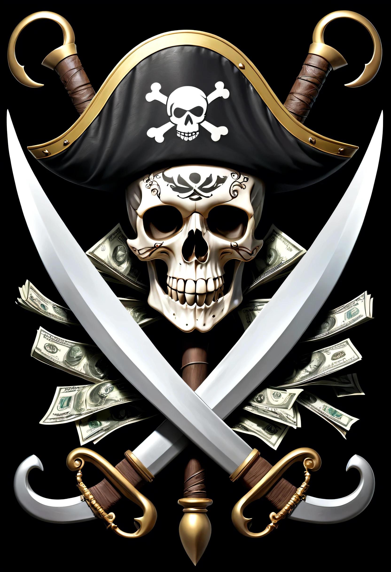 pirate flag, Two Spears, skullish, money, muito money