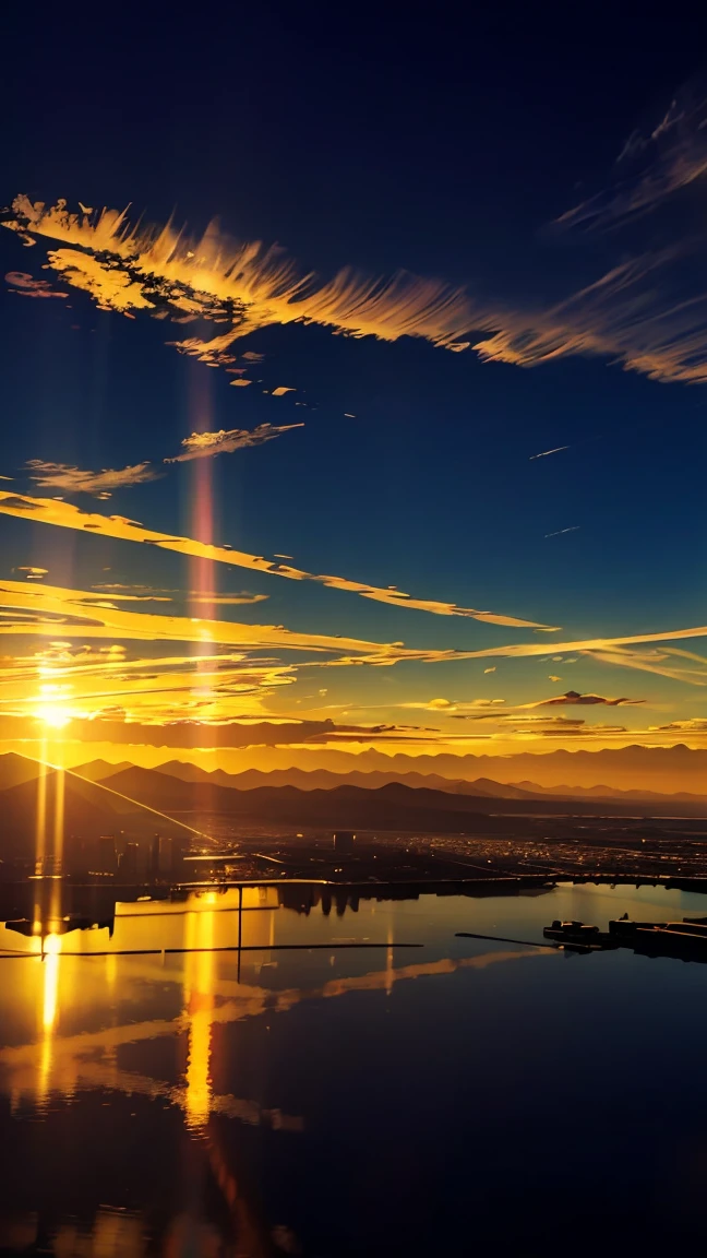(Ultra-realistic:1.2), High resolution, (Bright colors, High resolution:1.1), (Sharp focus:1.1), (Physically Based Rendering:1.1), Tyndall effect, Colorful lights, (((Light shines through the gaps in the clouds))), Beautiful perspective, Contrasting Shadows, Moving configuration, Realistic scenery, unique configuration, Soft texture, Intricate details, Mysterious atmosphere, An artistic exploration of light and shadow,Golden dazzling light、Sunlight reflecting off the salt lake、A world view that captivates all who see it、