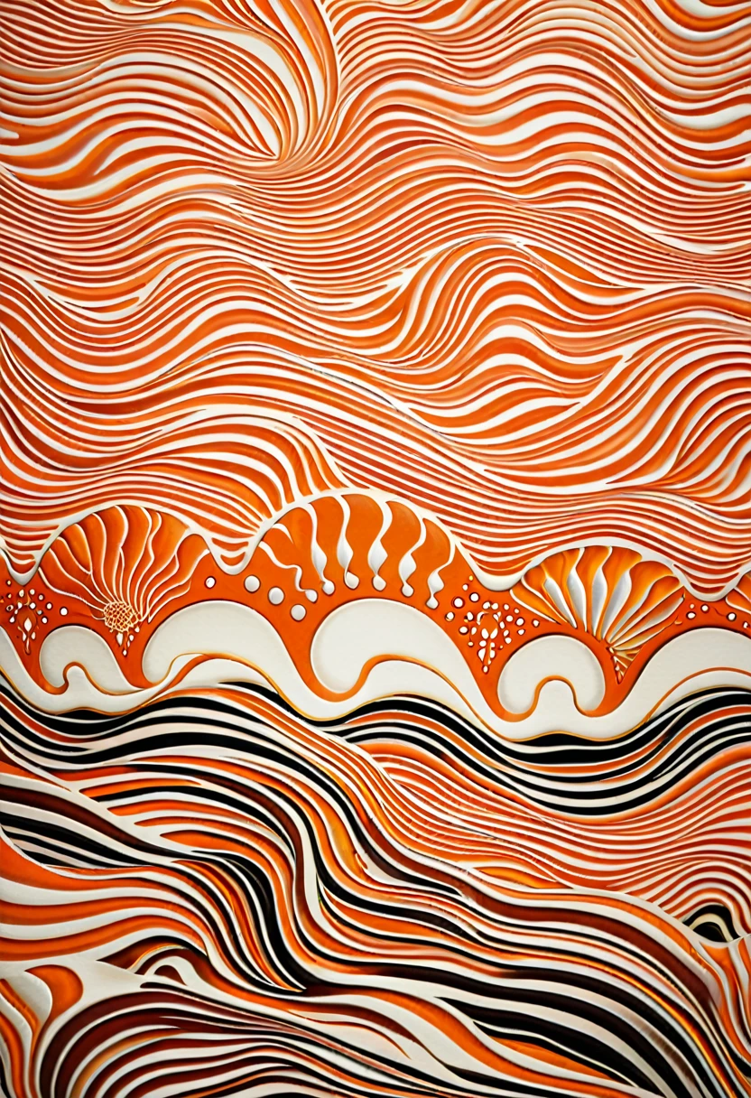 Close up of shell and flower pattern, Melting into coral pattern, Inspired by Alesso Barnetti (Alesso Baldovinetti), Inspired by Aimé Barrow, art deco motifs, Art Nouveau background, Art Deco with intricate ripples, Art Deco stripe pattern, Art Nouveau motifs, art deco motifss, Adolf Wolfli (Adolf Wölfli) of inspiration, repeating fabric pattern