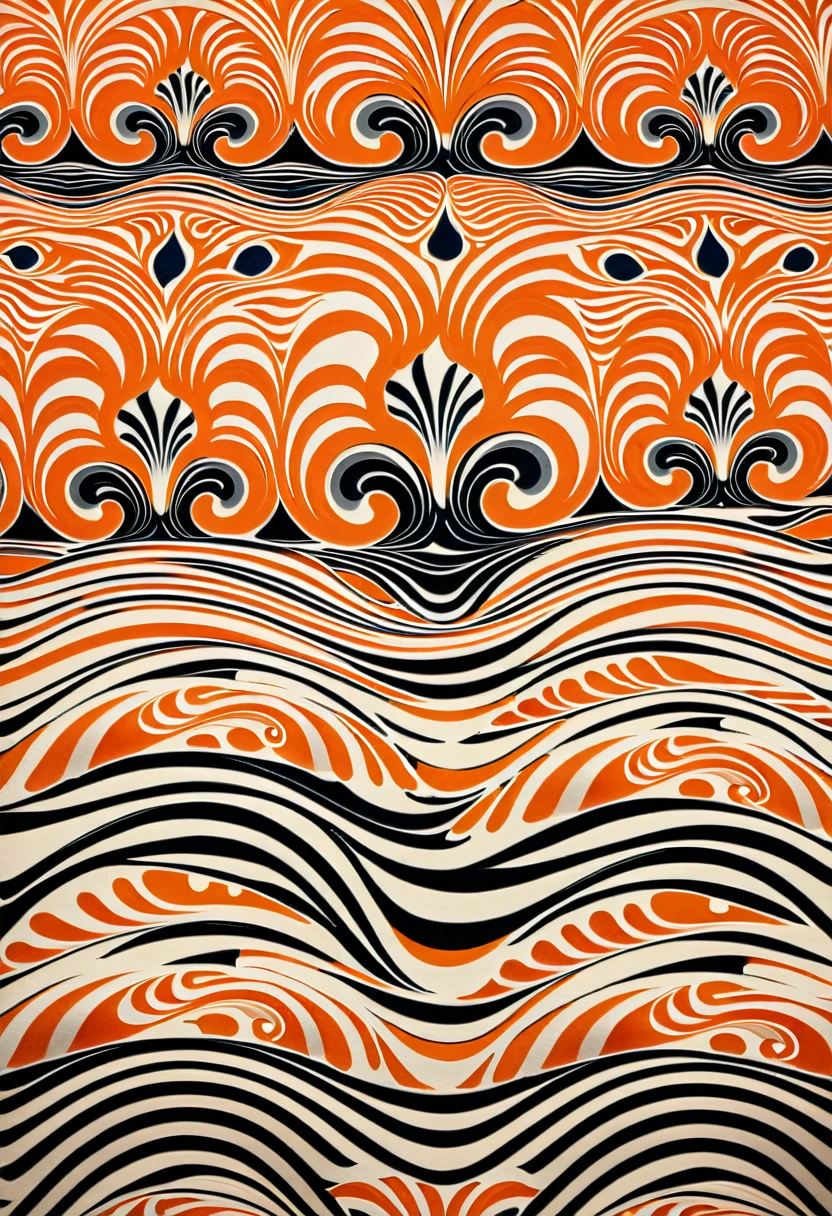 Close up of shell and flower pattern, Melting into coral pattern, Inspired by Alesso Barnetti (Alesso Baldovinetti), Inspired by Aimé Barrow, art deco motifs, Art Nouveau background, Art Deco with intricate ripples, Art Deco stripe pattern, Art Nouveau motifs, art deco motifss, Adolf Wolfli (Adolf Wölfli) of inspiration, repeating fabric pattern