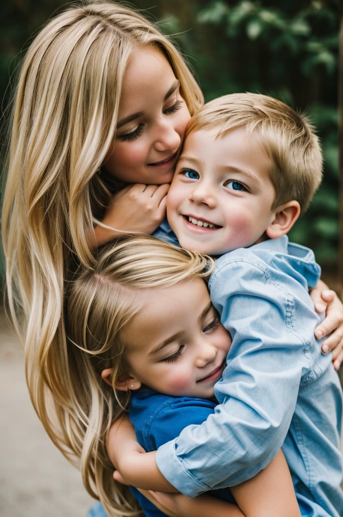 Pretty young blonde girl hugging a  boy 