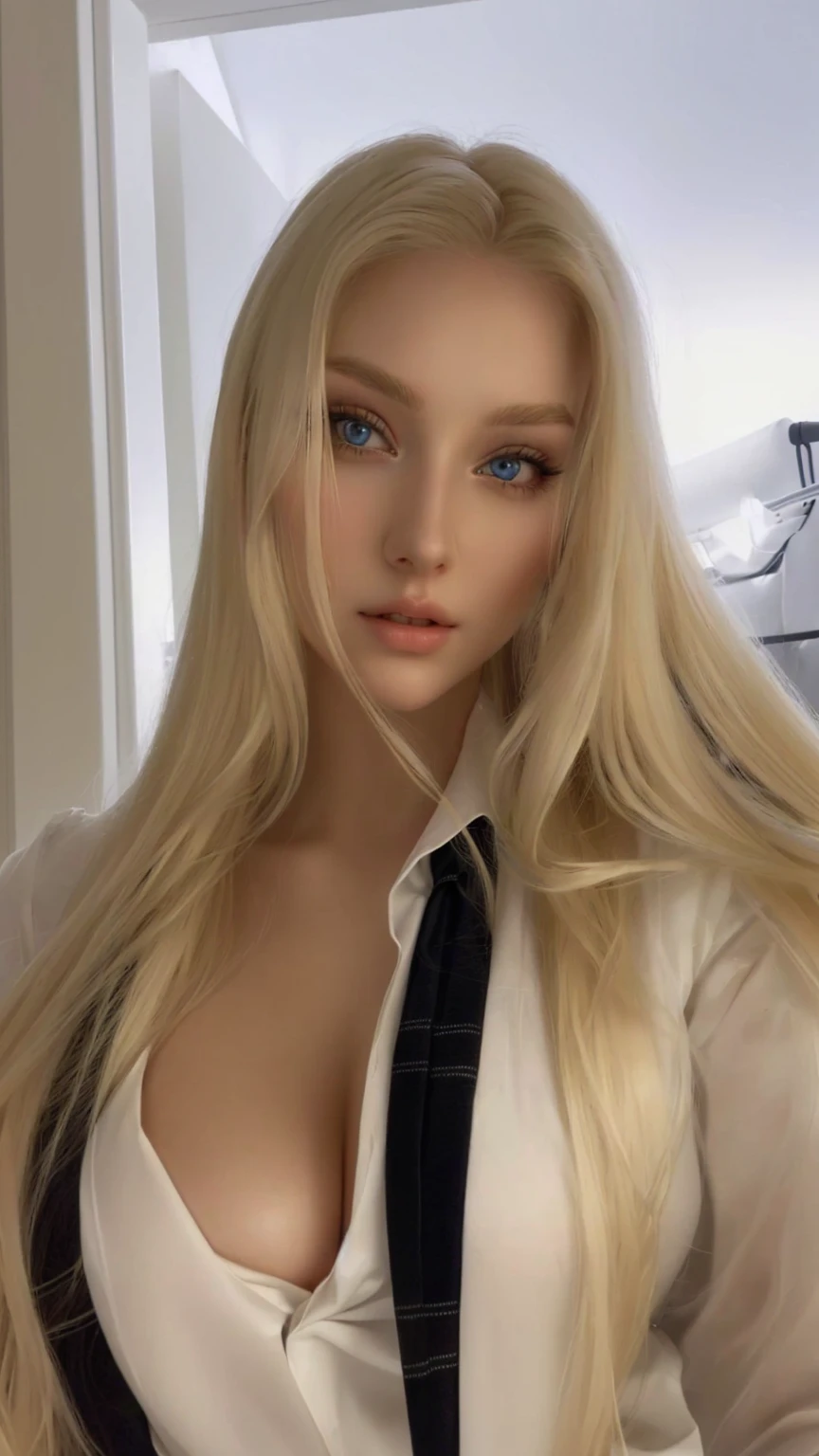 Blonde woman with long hair, wearing a white shirt and black tie, a gorgeous blonde, yelena belova, angelawhite, long blonde hair and big eyes, blonde goddess, Anna Nikonova aka Newmilky, long blonde hair and blue eyes, Beautiful blonde girl, angelina stroganova, anastasia ovchinnikova, long blonde hair and big eyes
