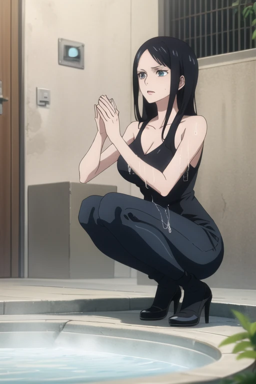 Nico Robin, Slicked back hair, Large Breasts, mature naked squat Spread your legs Massage the breasts Wet Urinating