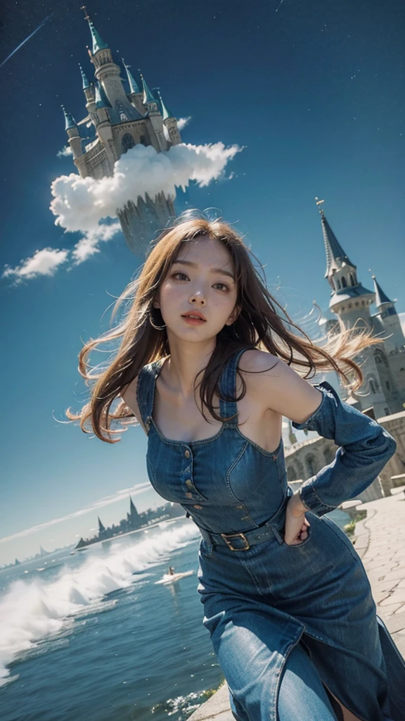 comic,a castle flying in the sky, full with air