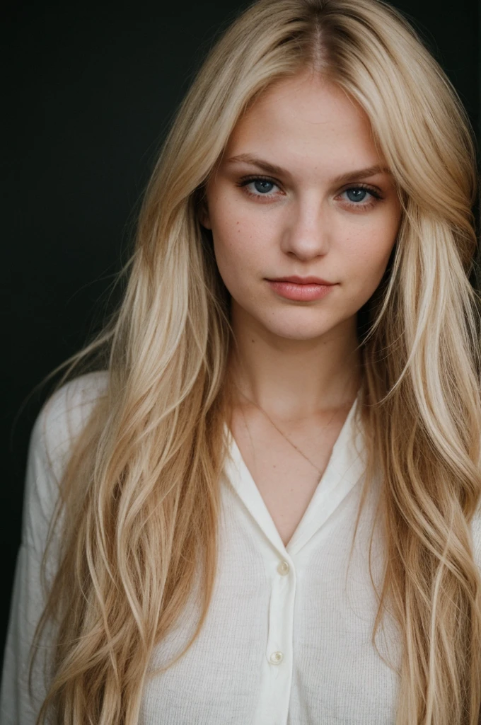 super cute blond woman in a dark theme