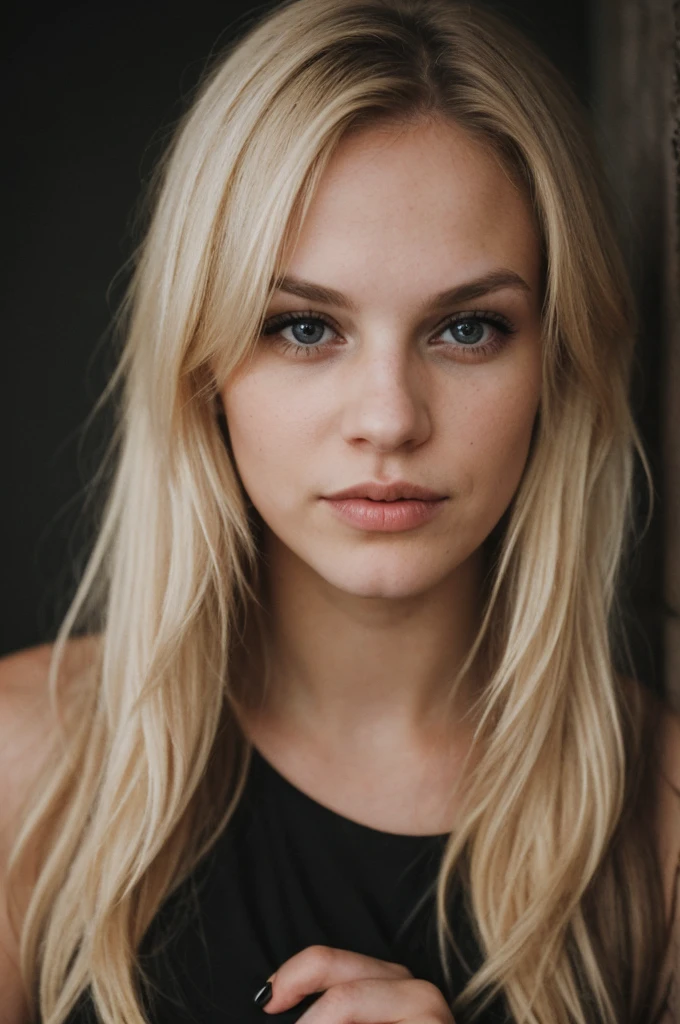 super cute blond woman in a dark theme