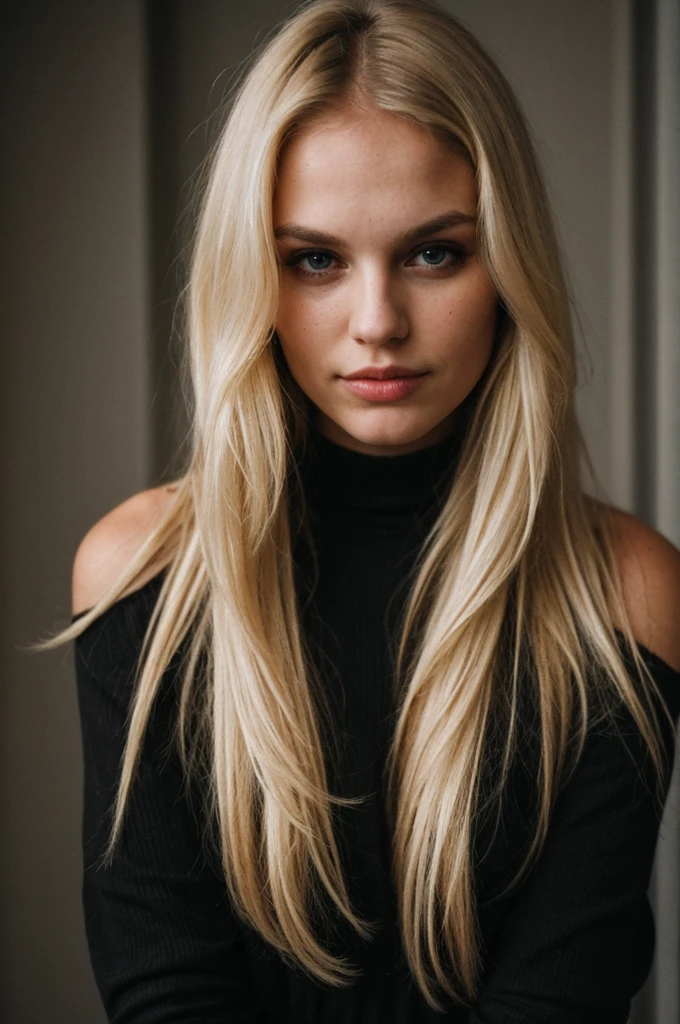 super cute blond woman in a dark theme