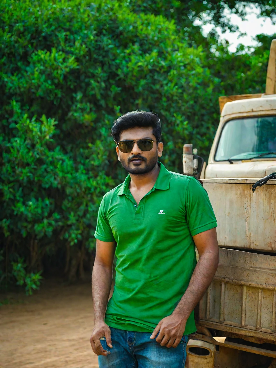 there is a man standing next to a truck with a green shirt, jayison devadas, taken with sony alpha 9, shot on nikon z9, candid picture, taken with sony a7r camera, taken with canon 8 0 d, jayison devadas style, taken with canon eos 5 d mark iv, taken with canon 5d mk4, vinayak
