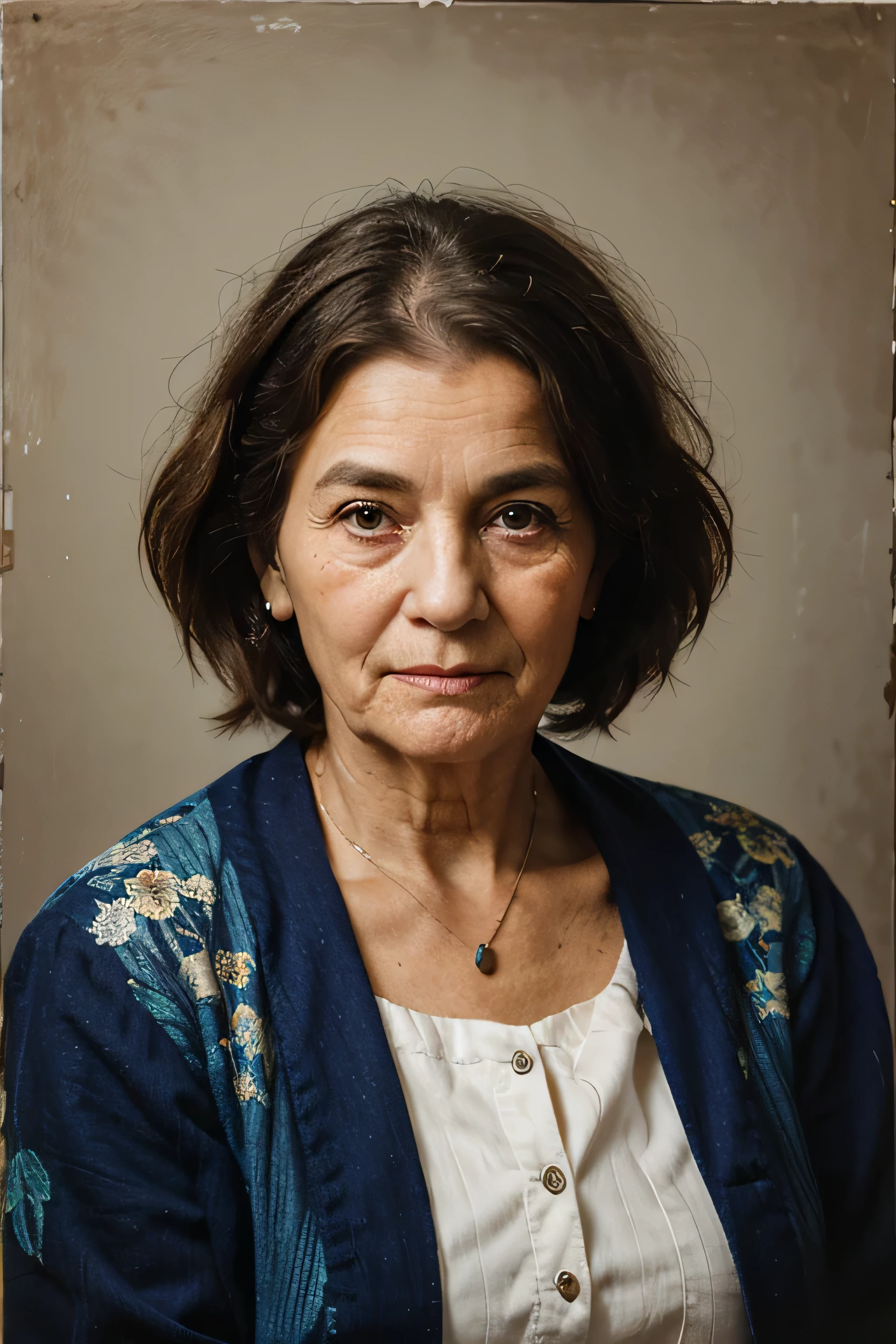 Portrait painting of an old woman's face with freedom