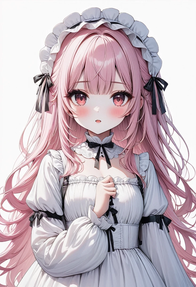 Super cute girl wearing a lolita dress，Pink Hair. 8K ultra-high quality, Delicate texture, Pure white background.