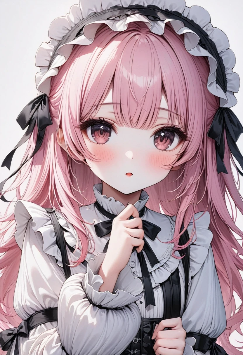 Super cute girl wearing a lolita dress，Pink Hair. 8K ultra-high quality, Delicate texture, Pure white background.