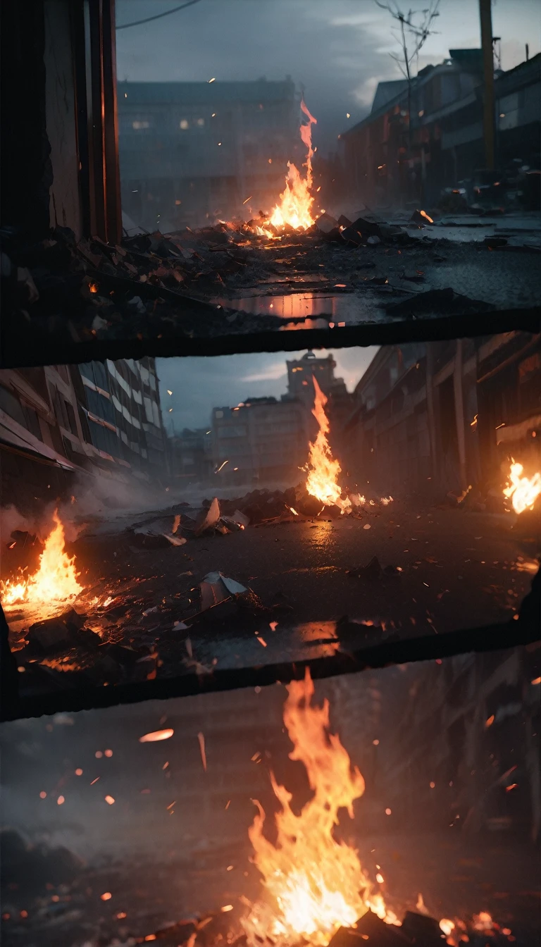 (8K, RAW photos, best quality, masterpiece: 1.4), (((disaster)))，Ultra-high resolution, Extremely detailed, light, Close-up of the flame, Spooky ghost, explode, (可怕的explode, Bright flame:1.2), Destructive,Blazing, High-quality shadows, Natural Lighting, (White highlights:1.2), night, cloudy day, (at home:1.2), (Fragmented space:1.2)