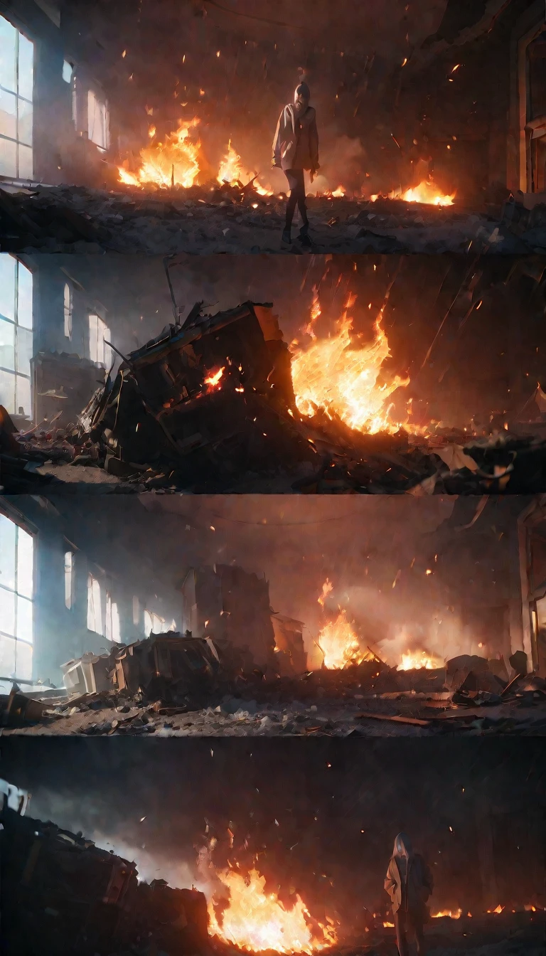 (8K, RAW photos, best quality, masterpiece: 1.4), (((disaster))),Ultra-high resolution, Extremely detailed, light, Close-up of the flame, Spooky ghost, explode, (可怕的explode, Bright flame:1.2), Destructive,Blazing, High-quality shadows, Natural Lighting, (White highlights:1.2), night, cloudy day, (at home:1.2), (Fragmented space:1.2)
