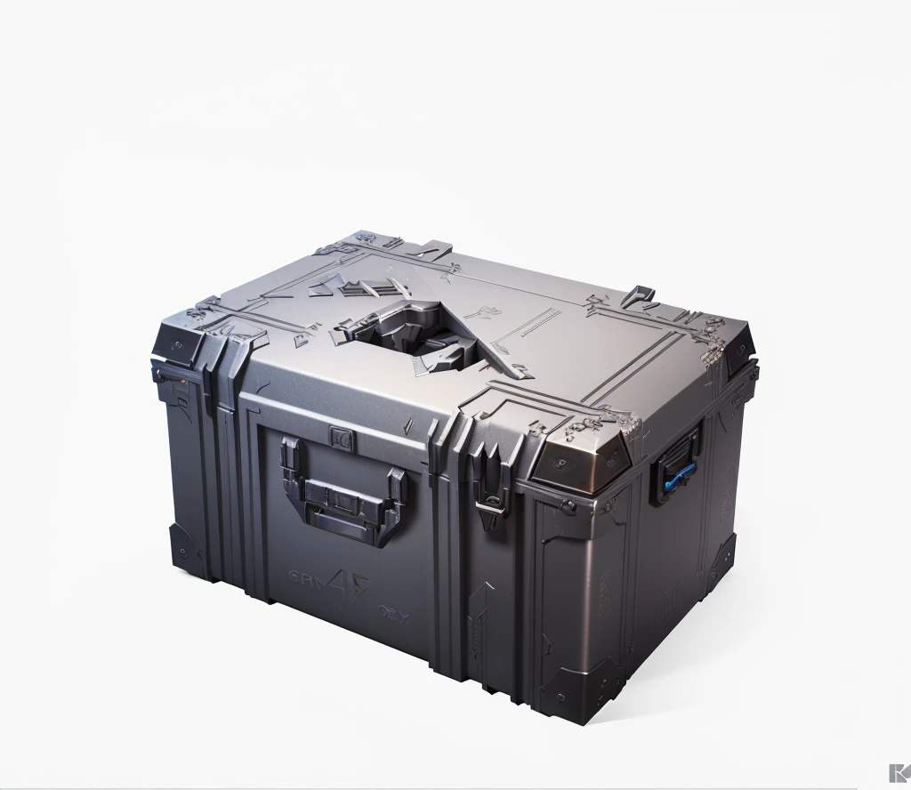 There is a large gray box with a handle, Marmoset Tool Kit render, Marmoset Tool Kit, 4, Unreal Engine4, Tool Kit, 8K, Holographic case display, ( ( Unreal Engine ) ), Marmoset Tool Kit rendered, Role Playing Game Items, ue 5, Unreal Engine5, Loot Boxes, Hard Surface 3D