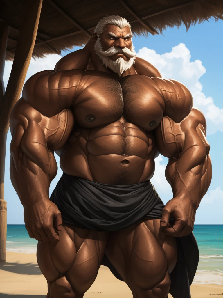 intricate detailed eyes, masterwork anime illustration, perfect proportions, powerful muscular body, perfect hands, veiny muscular body, thick arms, large biceps, masterwork anime screenshot, detailed muscle, old man, long beards, thick mustache, good anatomy, masterpiece, art winner, beach, extremely huge muscular, massive muscular, full-body, well-muscled old man. ((extremely muscle size, super thick arms, huge pec, extremely wide pectoral , huge arms)). and add details to make it attractive and interesting. Add textures and details to make the image more realistic, Make sure the resulting image is high resolution, 8K quality." (best quality,4k,8k,highres,masterpiece:1.2),ultra-detailed,(realistic,photorealistic,photo-realistic:1.37),dramatic lighting,chiaroscuro,atmospheric,moody,cinematic