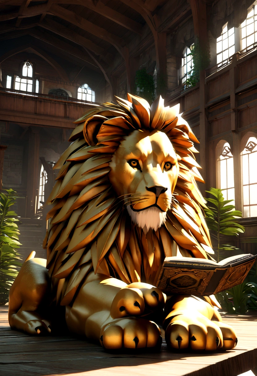 other than that;Lion's, Highest quality, Very high resolution, 4K detailed CG, Master Parts, Plant 3D Model, Front and side poses for 3D modeling, Concept Art、Lion reading a book